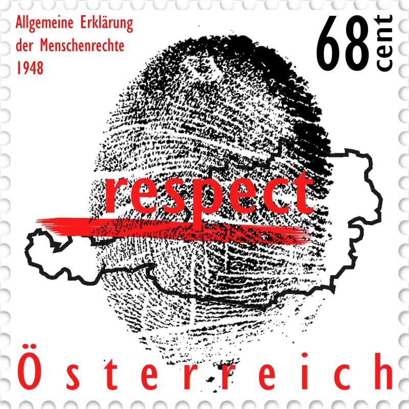 Design Briefmarke Österreich Menschenrechte