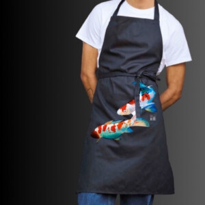 koi fische motic design handmade oil drawing gartenaccessoires küche schürze geschenk für herren petra stelzmüller recycling umweltfreudlich zertifiziert aus Baumwolle